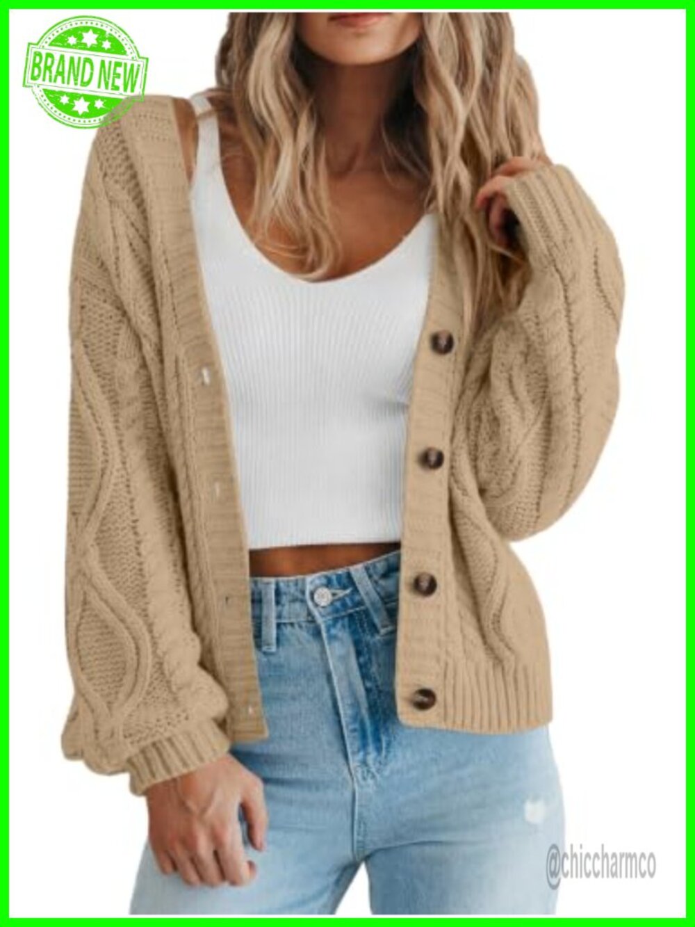 Chunky Knit Open Front Cardigan Sweater Long Sleeve Loose Casual Fall